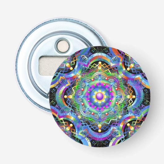 Mandala Universum Psychedelische Kleuren Button Flesopener (Voorkant)