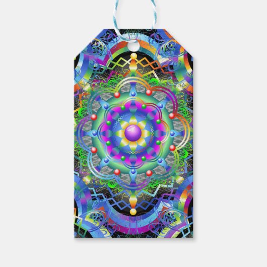 Mandala Universum Psychedelische Kleuren Cadeaulabel (Voorkant)