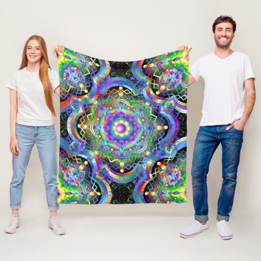 Mandala Universum Psychedelische Kleuren Fleece Deken (In situ)