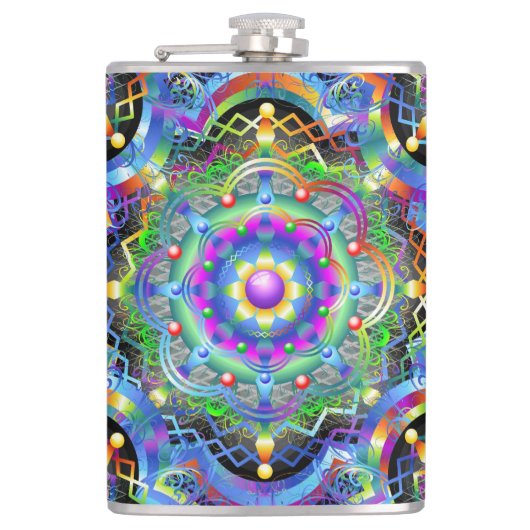 Mandala Universum Psychedelische Kleuren Heupfles (Voorkant)