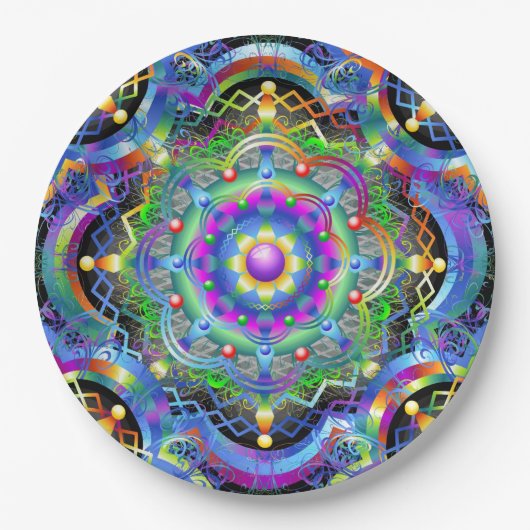 Mandala Universum Psychedelische Kleuren Papieren Bordje (Voorkant)
