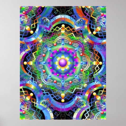 Mandala Universum Psychedelische Kleuren Poster (Voorkant)