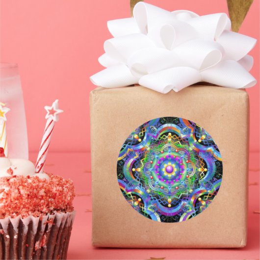 Mandala Universum Psychedelische Kleuren Ronde Sticker (Feest)