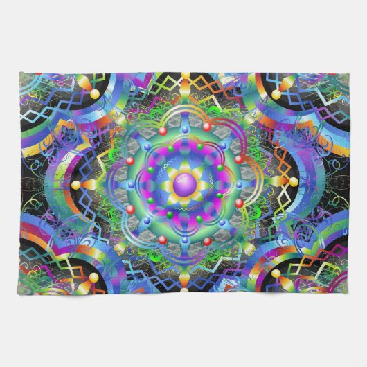 Mandala Universum Psychedelische Kleuren Theedoek (Horizontaal)
