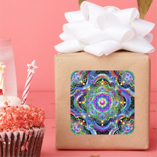 Mandala Universum Psychedelische Kleuren Vierkante Sticker (Feest)