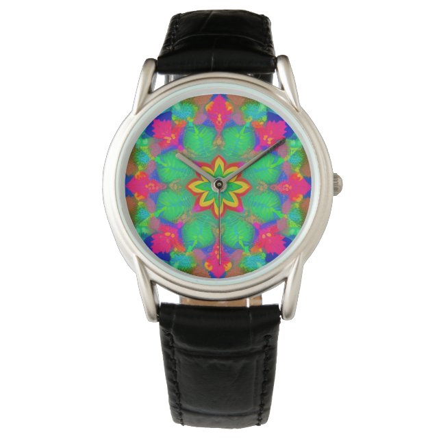 Mandala van bosblad horloge (Voorkant)
