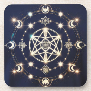 Mandala van de Hemelse Maan Cyclus – Heilige Geome Bier Onderzetter