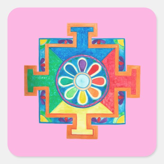 Mandala van de Waterverf van de Creatie Vierkante Sticker (Voorkant)