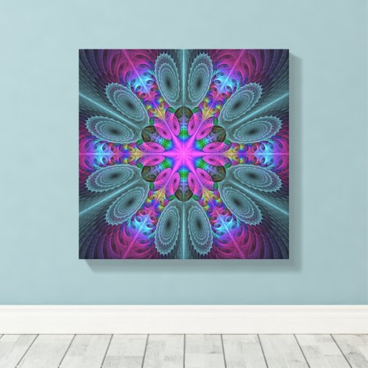 Mandala van middelkleurrijke fractale kunst met ro canvas afdruk (Insitu (Houten vloer))