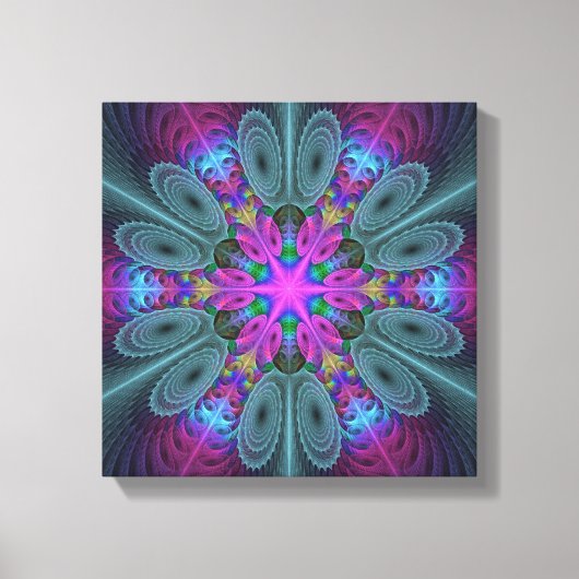 Mandala van middelkleurrijke fractale kunst met ro canvas afdruk (Voorkant)