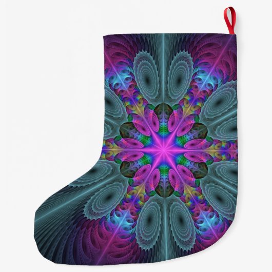 Mandala van middelkleurrijke fractale kunst met ro grote kerstsok (Achterkant)