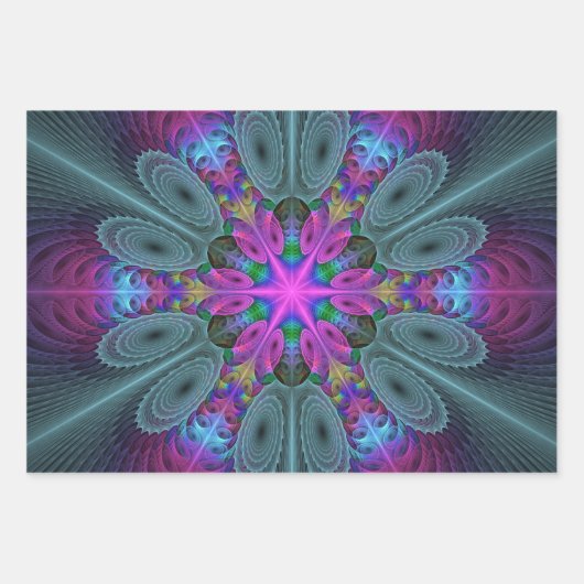 Mandala van middelkleurrijke fractale kunst met ro inpakpapier vel (Voorkant 2)