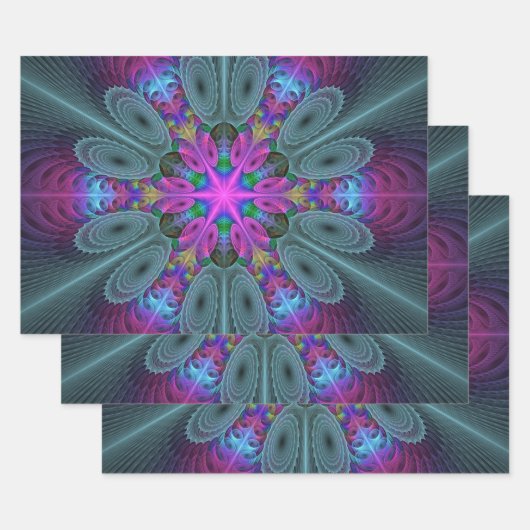 Mandala van middelkleurrijke fractale kunst met ro inpakpapier vel (Set)