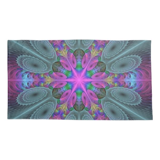 Mandala van middelkleurrijke fractale kunst met ro kussensloop (Achterkant)