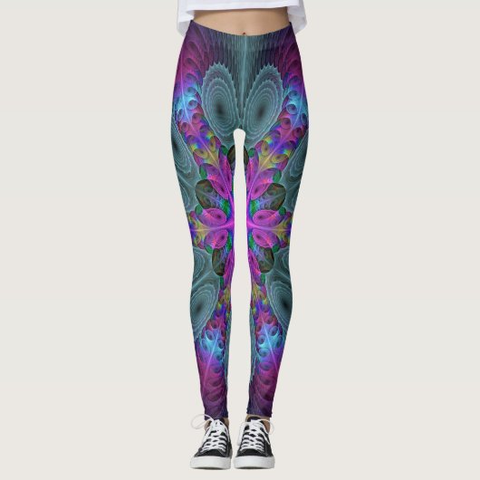 Mandala van middelkleurrijke fractale kunst met ro leggings (Voorkant)