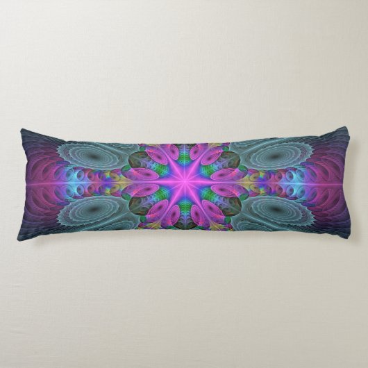 Mandala van middelkleurrijke fractale kunst met ro lichaamskussen (Voorkant)