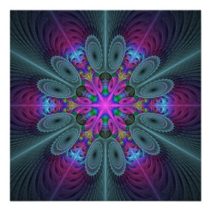 Mandala van middelkleurrijke fractale kunst met ro perfect poster