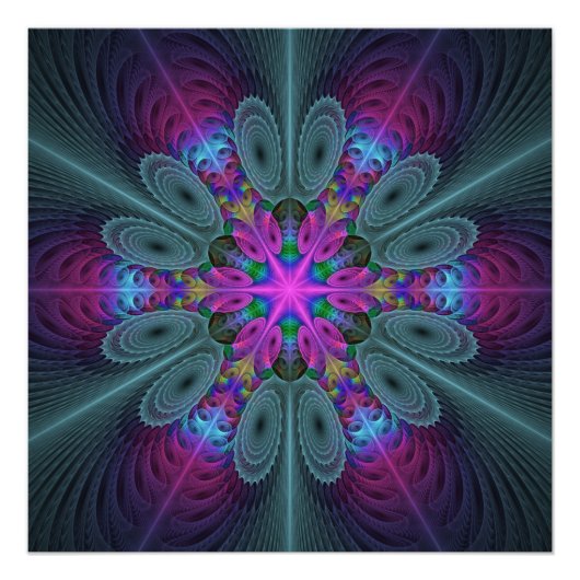 Mandala van middelkleurrijke fractale kunst met ro perfect poster (Voorkant)