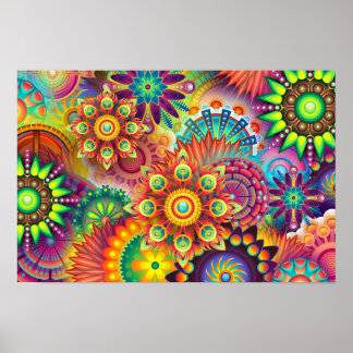 Mandala van middelkleurrijke fractale kunst met ro poster