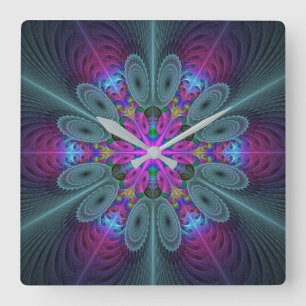 Mandala van middelkleurrijke fractale kunst met ro vierkante klok