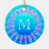 Mandala van sterren - Turquoise Satijn Gradiënt Keramisch Ornament (Voorkant)