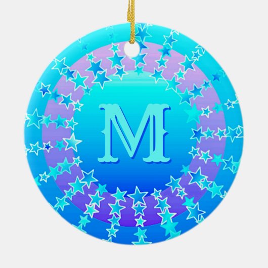 Mandala van sterren - Turquoise Satijn Gradiënt Keramisch Ornament (Achterkant)