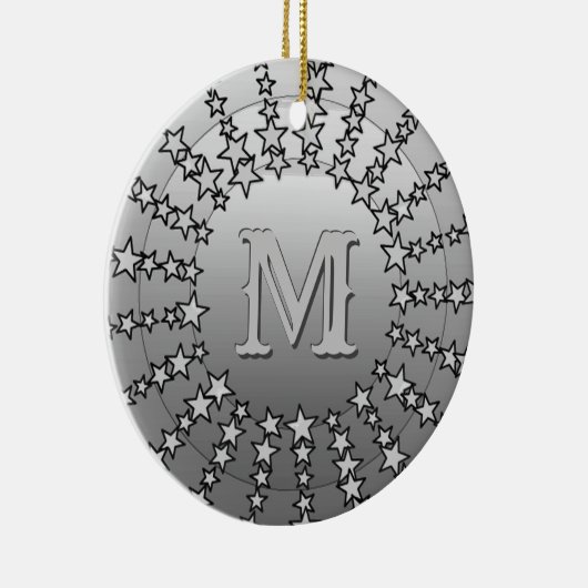 Mandala van Sterren, Zilveren Grijs Satijn Gradiën Keramisch Ornament (Rechts)