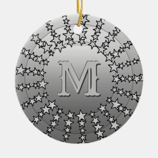 Mandala van Sterren, Zilveren Grijs Satijn Gradiën Keramisch Ornament (Voorkant)