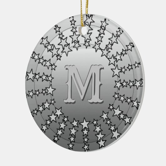 Mandala van Sterren, Zilveren Grijs Satijn Gradiën Keramisch Ornament (Links)