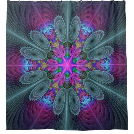 Mandala vanuit het midden Kleurrijke Fractale Kuns Douchegordijn (Voorkant)