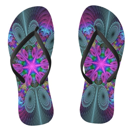 Mandala vanuit het midden Kleurrijke Fractale Kuns Teenslippers (Voetbed)