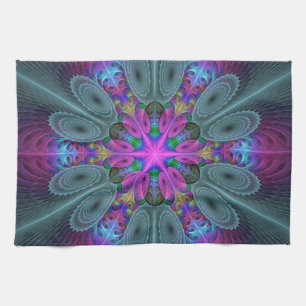 Mandala vanuit het midden Kleurrijke Fractale Kuns Theedoek