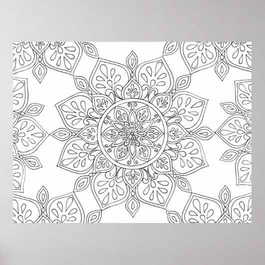 Mandala voor het kleuren van Black White Floral Poster (Voorkant)