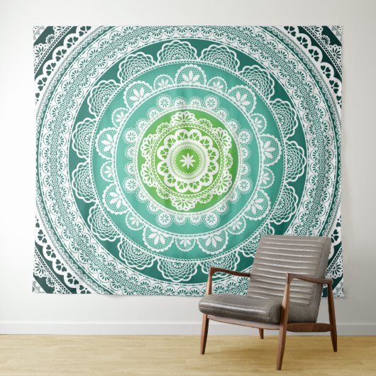 Mandala Wall Tapestry Green Blue Blauwgroen Wandkleed (In Situ (horizontaal))