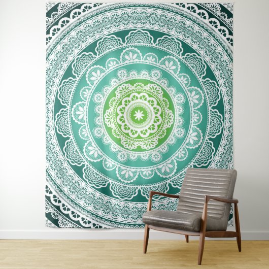Mandala Wall Tapestry Green Blue Blauwgroen Wandkleed (In situ)