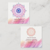 Mandala Waterverf Roze Lotus Yoga Instructor Vierkante Visitekaartje (Voorkant / Achterkant)