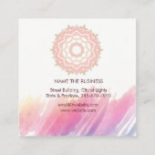Mandala Waterverf Roze Lotus Yoga Instructor Vierkante Visitekaartje (Achterkant)