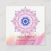 Mandala Waterverf Roze Lotus Yoga Instructor Vierkante Visitekaartje (Voorkant)