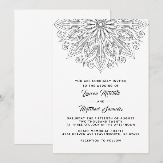 Mandala Wedding Uitnodiging (Voorkant / Achterkant)