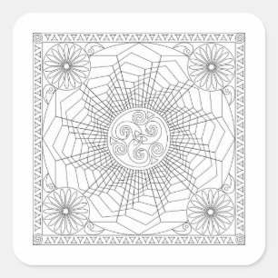 Mandala Wheel in zwart-wit - Kleurkaart N Vierkante Sticker