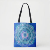 Mandala White Outline 12 on Blue Blauwgroen - Tote Bag (Voorkant)