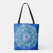 Mandala White Outline 12 on Blue Blauwgroen - Tote Bag (Achterkant)