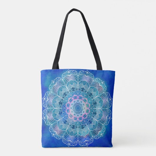 Mandala White Outline 12 on Blue Blauwgroen - Tote Bag (Achterkant)