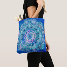 Mandala White Outline 12 on Blue Blauwgroen -
