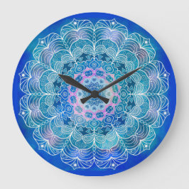 Mandala Wit Omtrek blauwe Waterverf - Grote Klok
