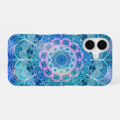 Mandala Wit Omtrek blauwe Waterverf - iPhone 16 Hoesje (Achterkant horizontaal)