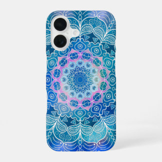 Mandala Wit Omtrek blauwe Waterverf - iPhone 16 Hoesje