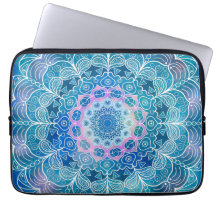 Mandala Wit Omtrek blauwe Waterverf -