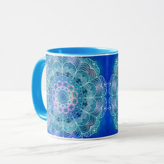 Mandala Wit Omtrek blauwe Waterverf - Mok (Voorkant links)