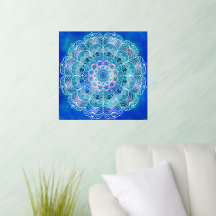 Mandala Wit Omtrek blauwe Waterverf -